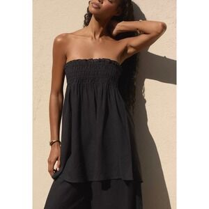 Anthropologie Anthro Black Linen Blend Smocked Strapless Tube Top XS